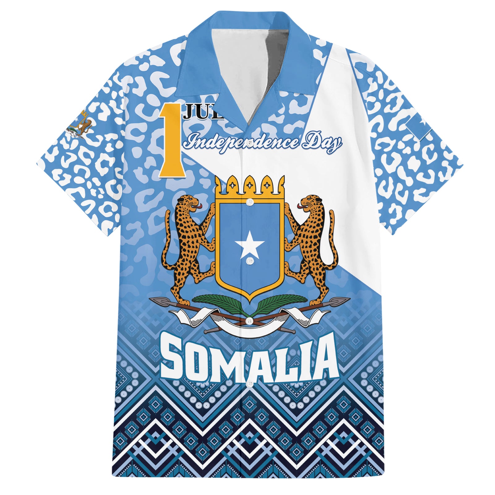 Personalized Somalia Independence Day 2024 Hawaiian Shirt Somali Star Leopard Mix African Pattern - Wonder Print Shop