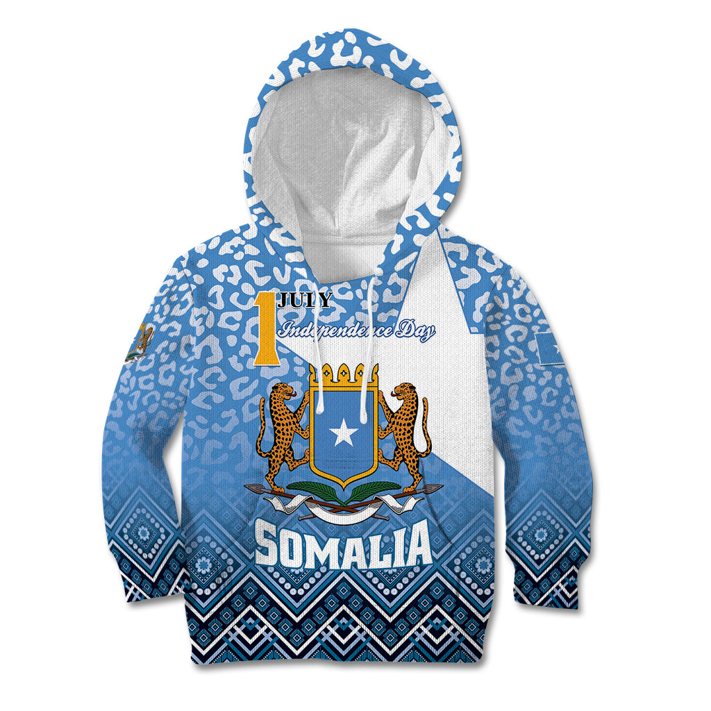 Personalized Somalia Independence Day 2024 Kid Hoodie Somali Star Leopard Mix African Pattern - Wonder Print Shop