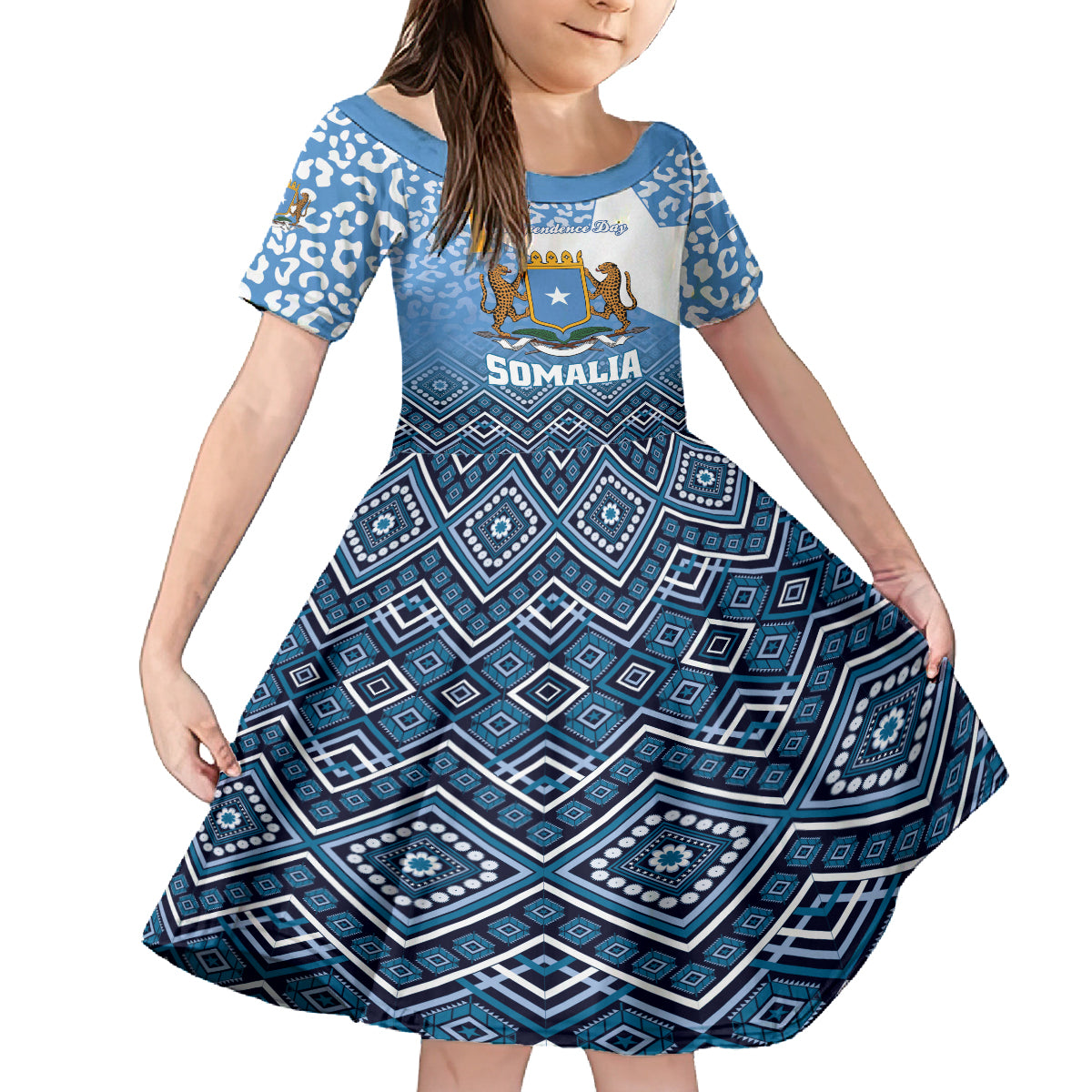 Personalized Somalia Independence Day 2024 Kid Short Sleeve Dress Somali Star Leopard Mix African Pattern - Wonder Print Shop