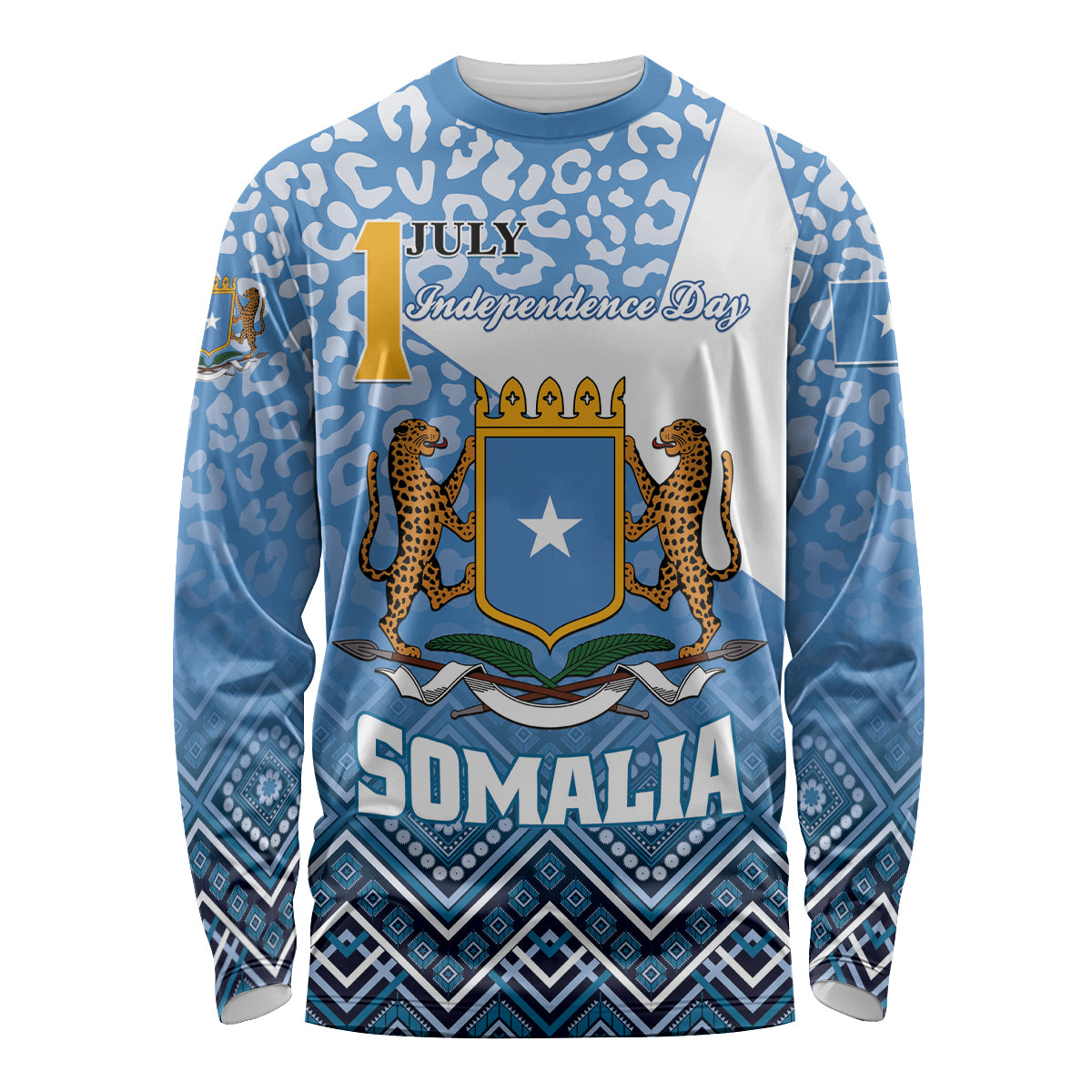 Personalized Somalia Independence Day 2024 Long Sleeve Shirt Somali Star Leopard Mix African Pattern - Wonder Print Shop