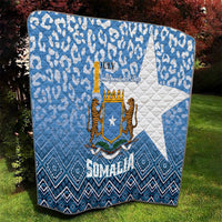 Blue and white Somalia Independence Day quilt with shield star and diamond geometric border
