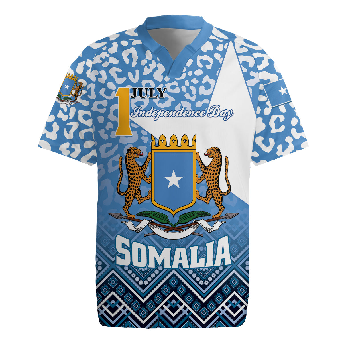 Personalized Somalia Independence Day 2024 Rugby Jersey Somali Star Leopard Mix African Pattern - Wonder Print Shop