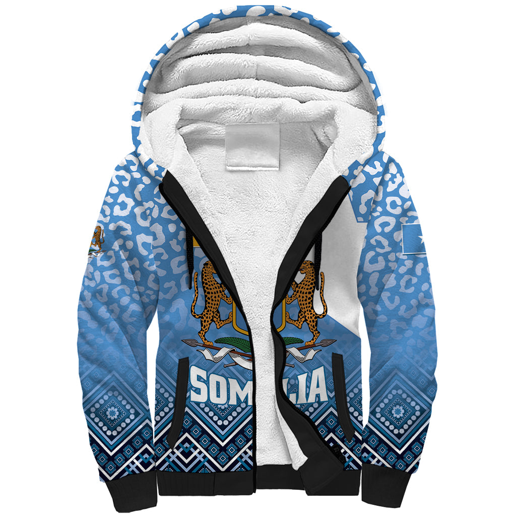 Personalized Somalia Independence Day 2024 Sherpa Hoodie Somali Star Leopard Mix African Pattern