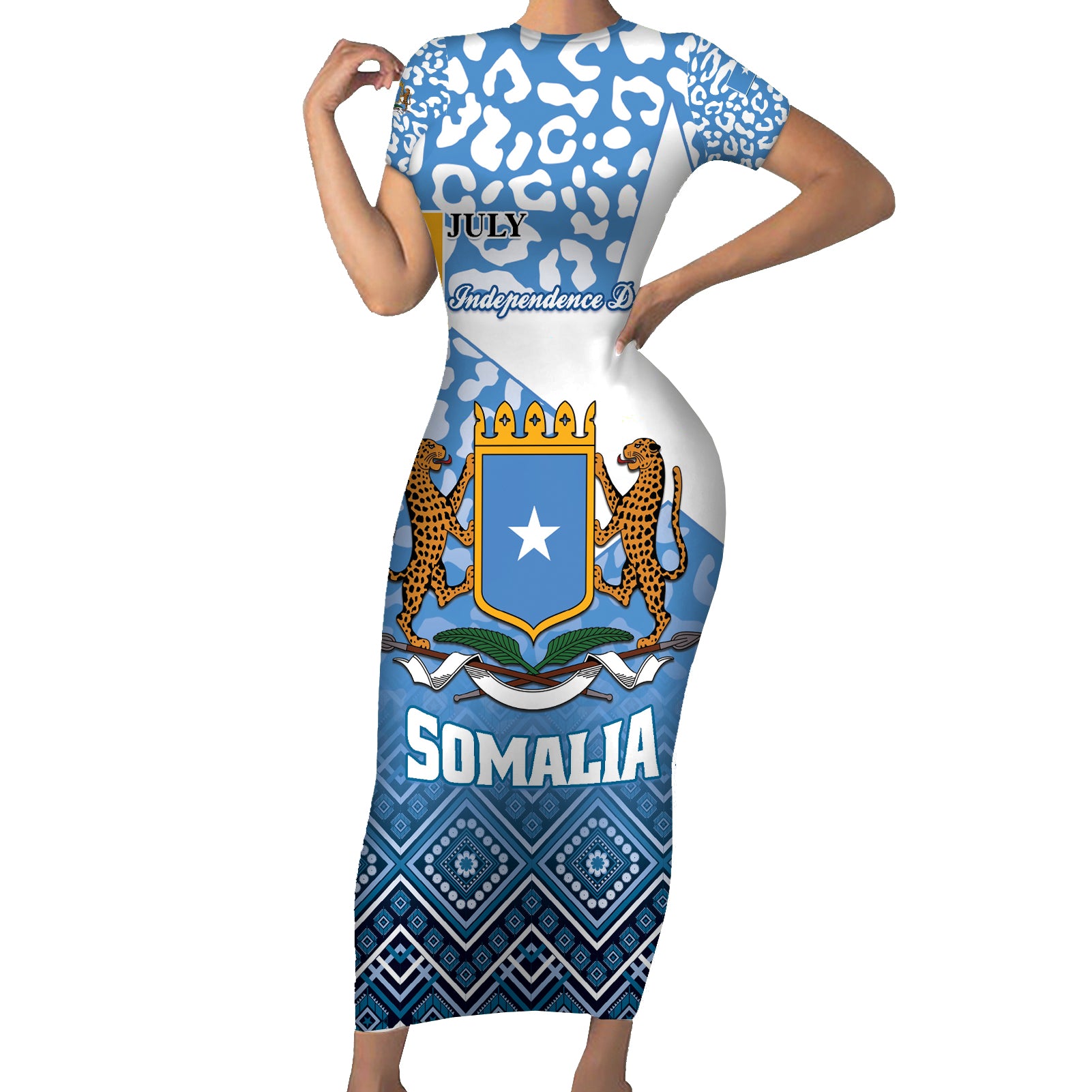 Personalized Somalia Independence Day 2024 Short Sleeve Bodycon Dress Somali Star Leopard Mix African Pattern