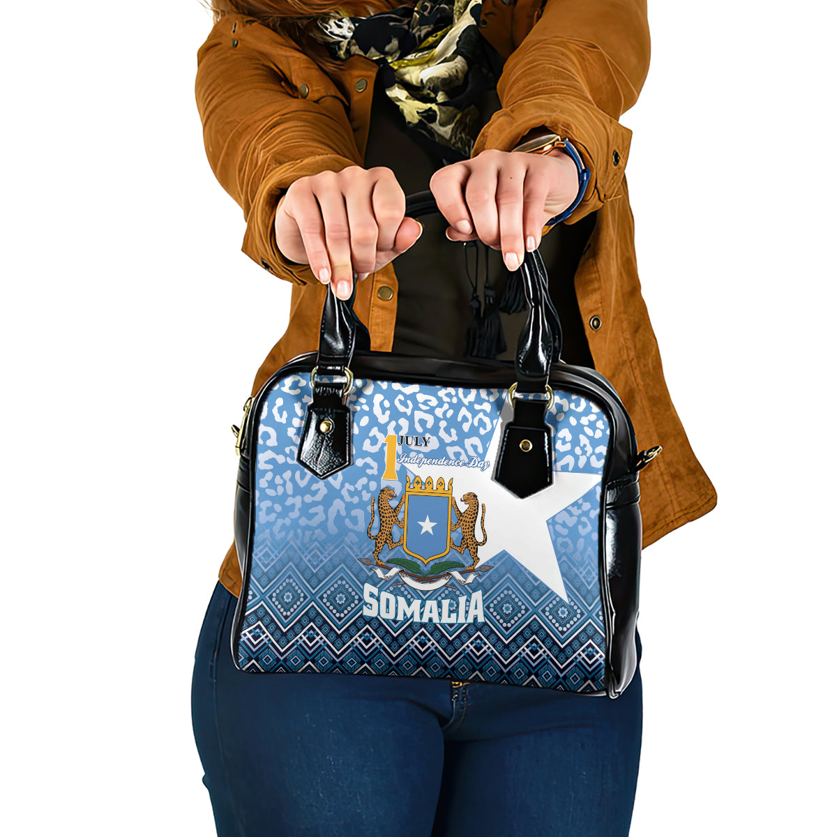 Somalia Independence Day 2024 Shoulder Handbag Somali Star Leopard Mix African Pattern