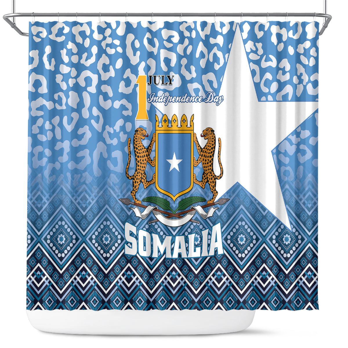 Somalia Independence Day 2024 Shower Curtain Somali Star Leopard Mix African Pattern