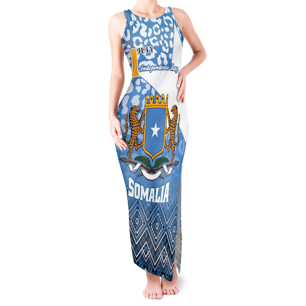 Personalized Somalia Independence Day 2024 Tank Maxi Dress Somali Star Leopard Mix African Pattern