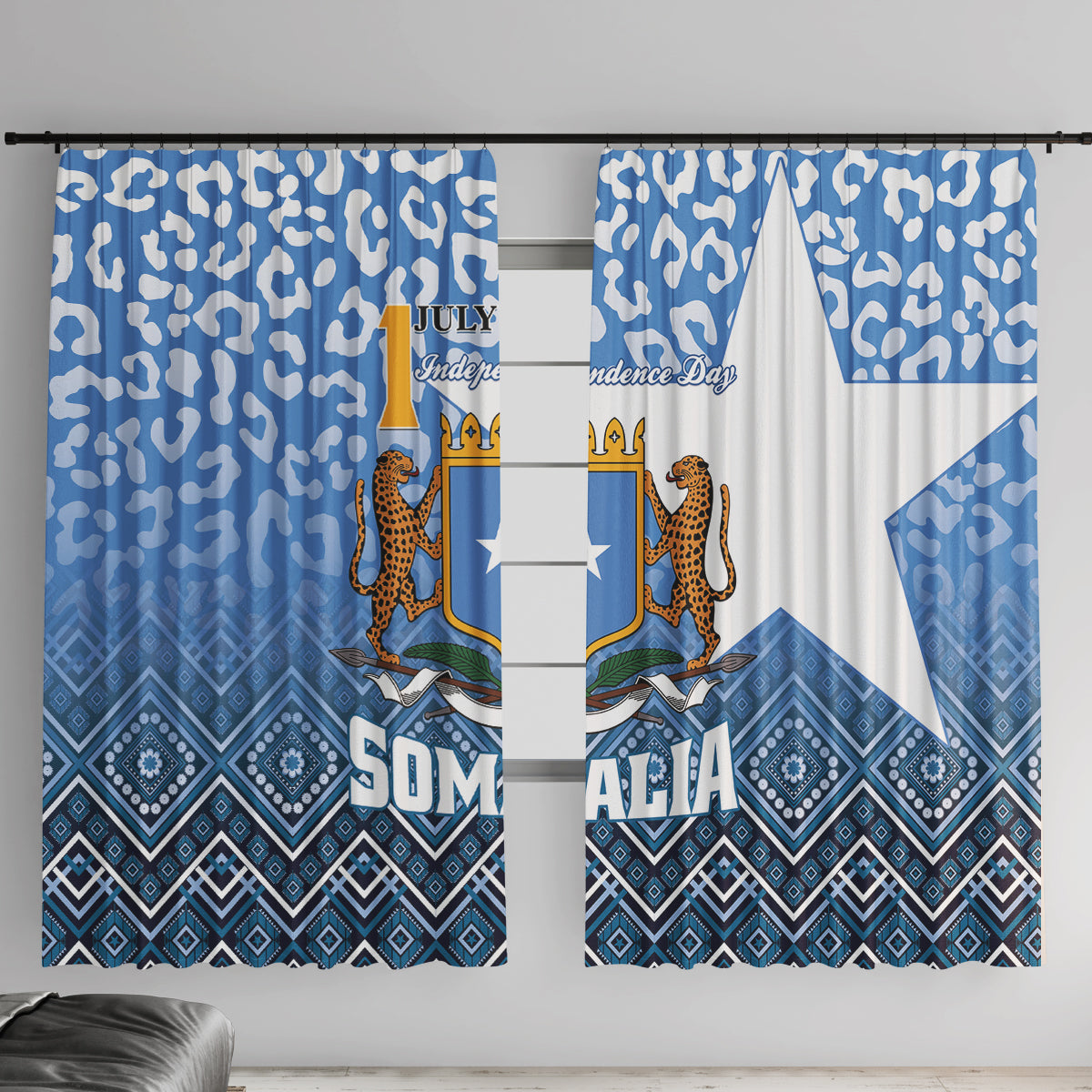 Somalia Independence Day 2024 Window Curtain Somali Star Leopard Mix African Pattern - Wonder Print Shop