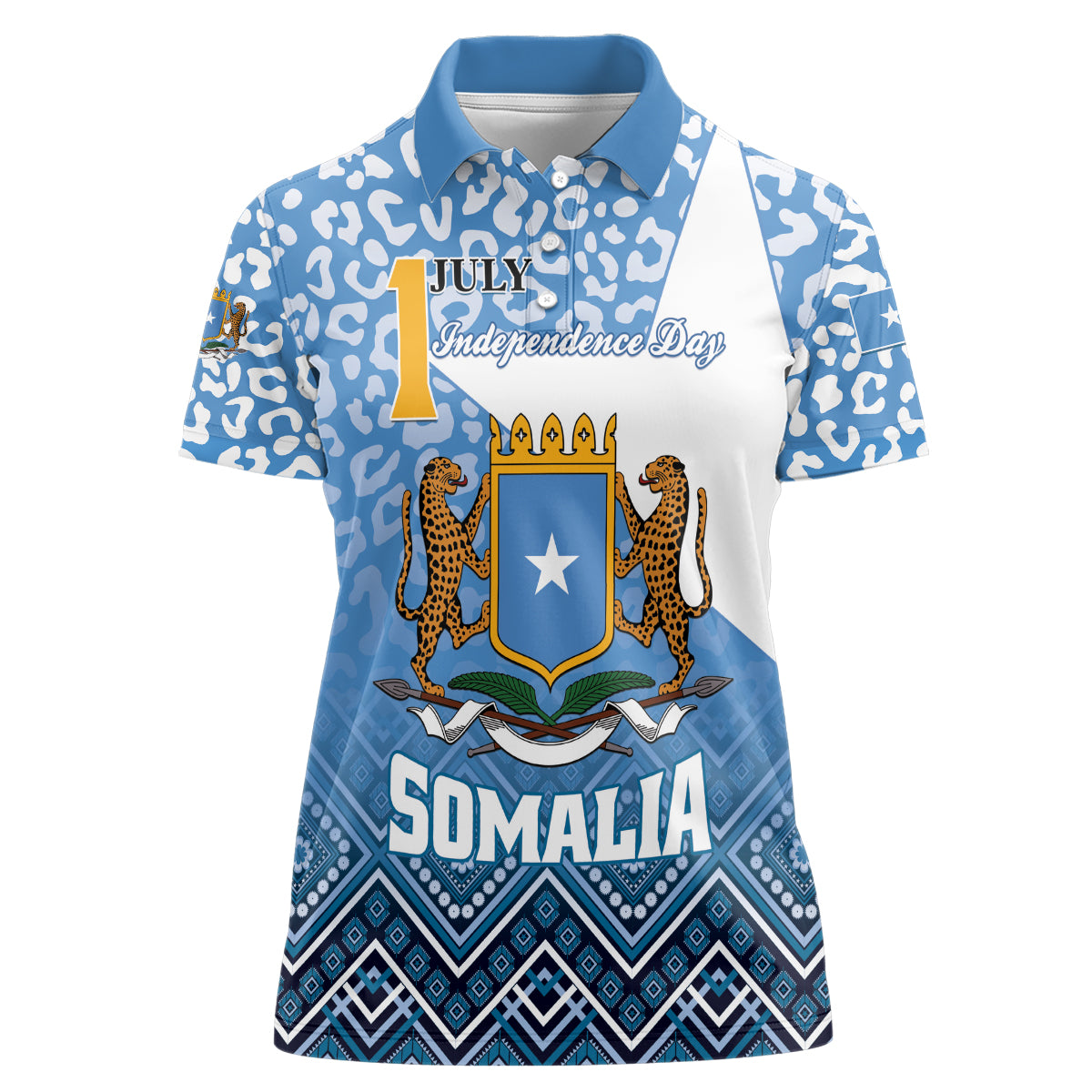 Personalized Somalia Independence Day 2024 Women Polo Shirt Somali Star Leopard Mix African Pattern