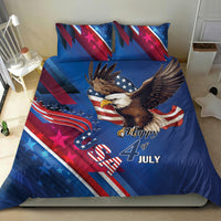 Blue eagle and stars bedding set with two pillowcases, “Happy 4 July” graphic