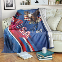 Blue patriotic eagle throw blanket with “Happy 4th July” text and star stripes design