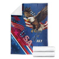 Folded blue eagle throw blanket with “Happy 4th July” graphic and stars-and-stripes