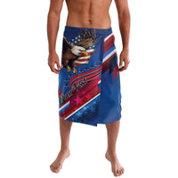 Blue eagle American flag lavalava skirt with draped waist and diagonal wrap panels