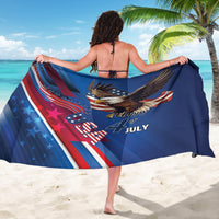 Blue sarong scarf showing spread-wing eagle and 'Happy 4th of July' text