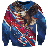 Blue sweatshirt with American eagle graphic and “Happy 4th of July” text design