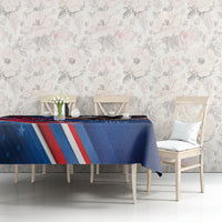 Blue Independence Day tablecloth with eagle and patriotic stripe pattern