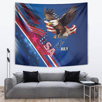 Blue Independence Day tapestry with bald eagle, stars, stripes, and “Happy 4 July” design