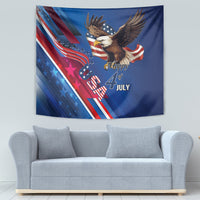 Blue Independence Day tapestry with bald eagle, stars, patriotic stripes, and “Happy 4 July” graphic