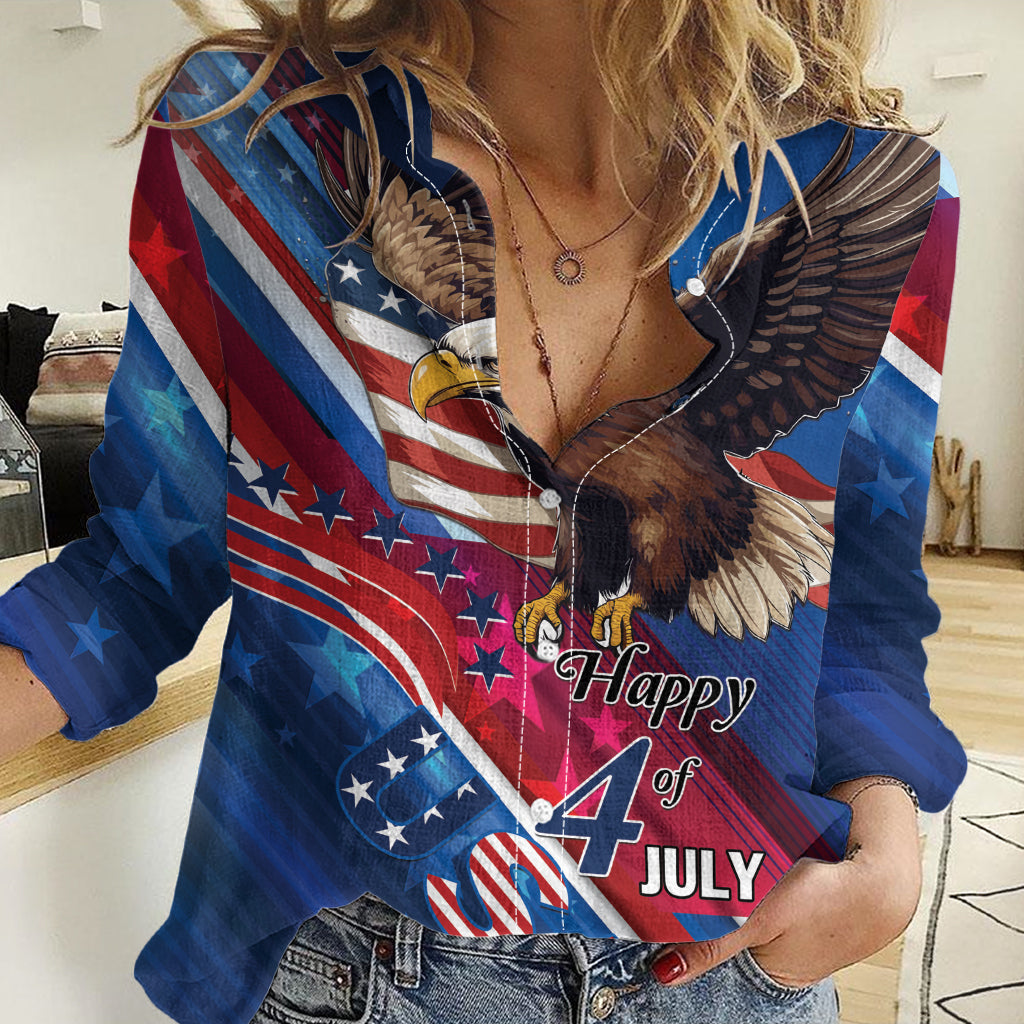 Personalized USA Independence Day 2024 Women Casual Shirt United States Eagle - Wonder Print Shop