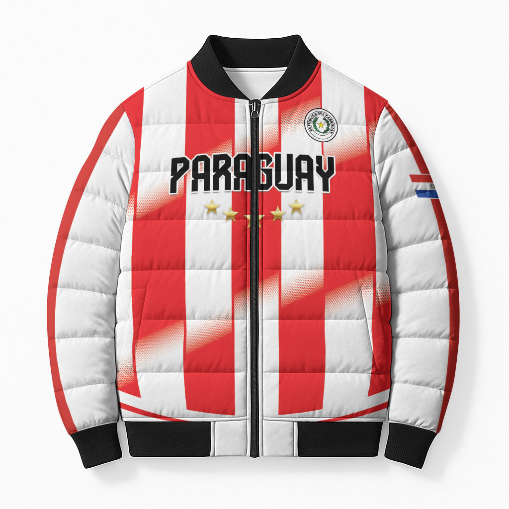Custom Paraguay 2026 World Football Bomber Puffer Jacket La Albirroja Go Champion