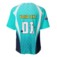 Turquoise jersey back with 'YOUR TEXT 01' and navy side panels