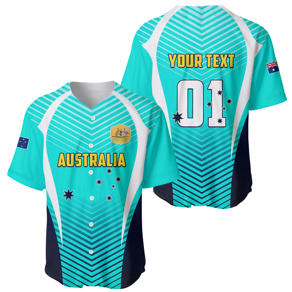 Turquoise soccer jersey set: front 'AUSTRALIA' and back 'YOUR TEXT 01'
