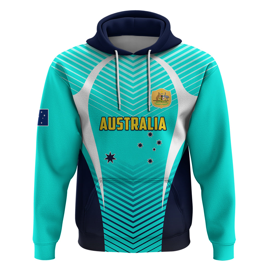 Personalised Australia Soccer Hoodie Matildas Sporty Turquoise Version - Wonder Print Shop