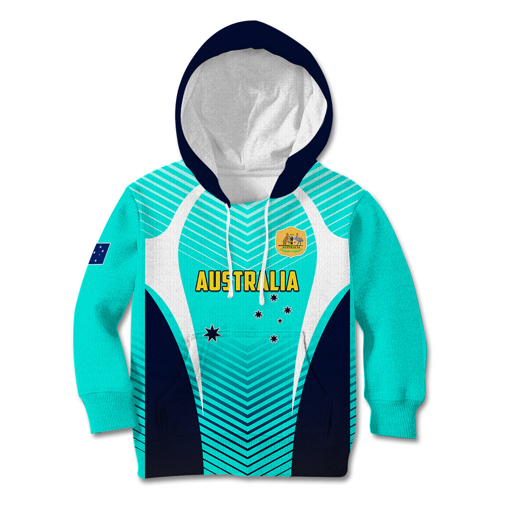 Personalised Australia Soccer Kid Hoodie Matildas Sporty Turquoise Version - Wonder Print Shop