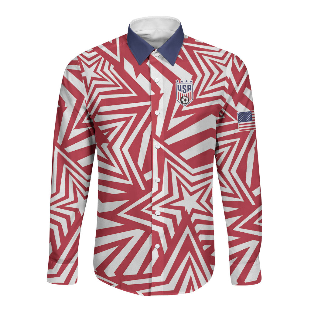 Custom Soccer 2026 USA Long Sleeve Button Shirt Red Star Stylized