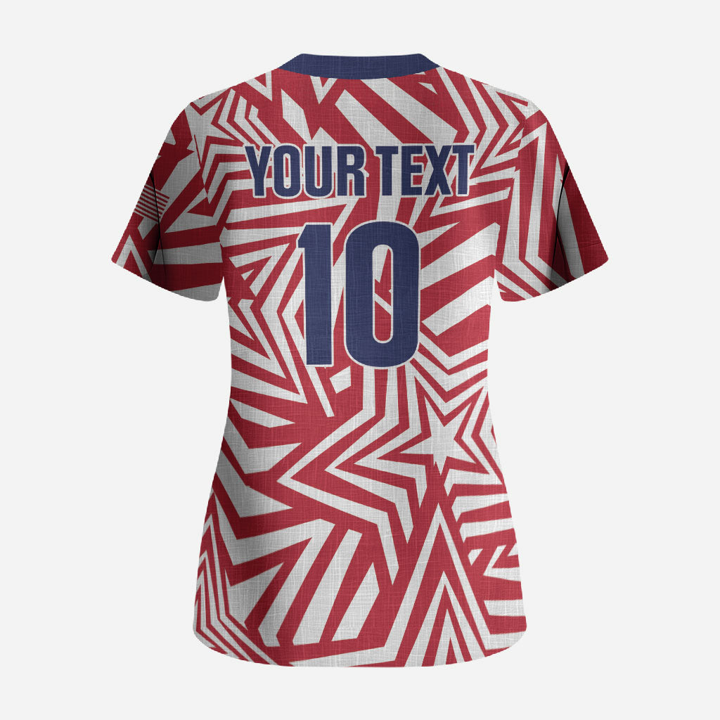 Custom Soccer 2026 USA Scrub Top Red Star Stylized