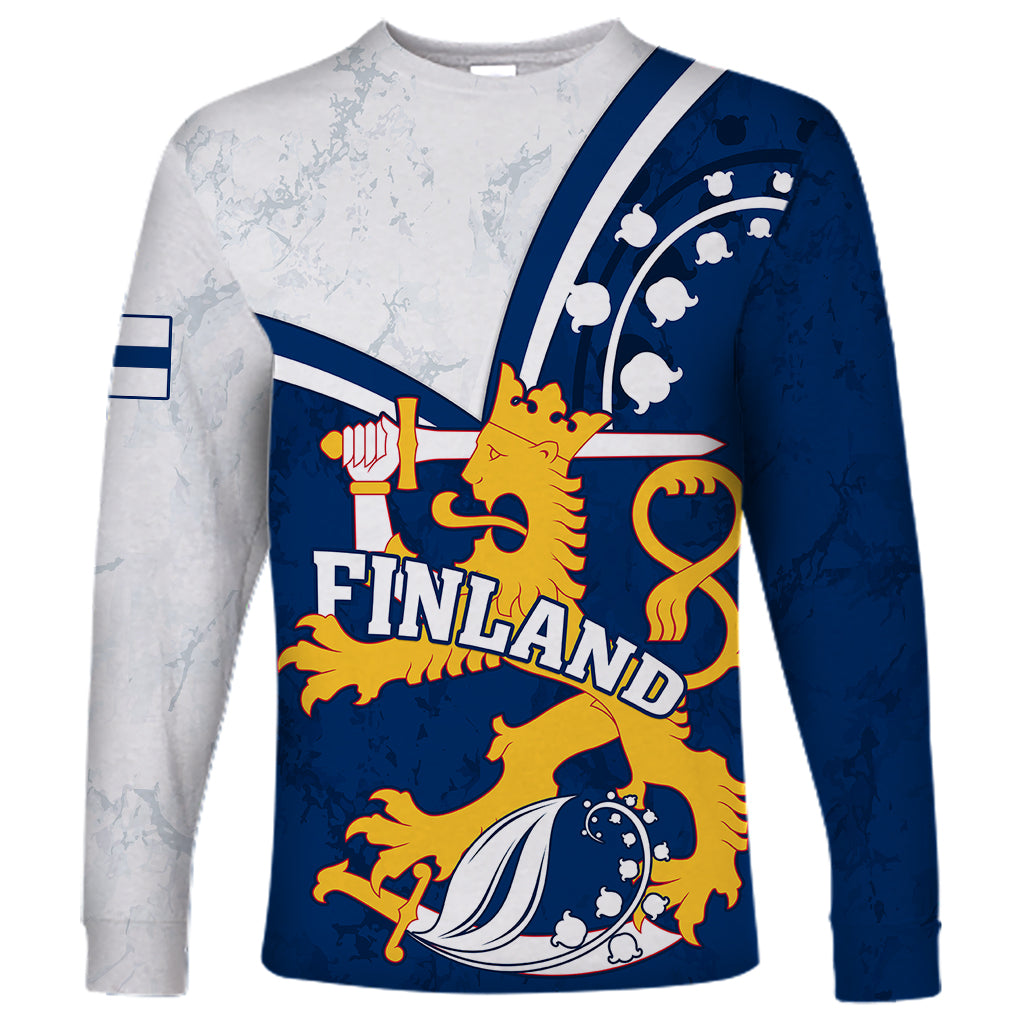 Finland Long Sleeve Shirt Suomi Lion With Lily of the Valley - Wonder Print Shop