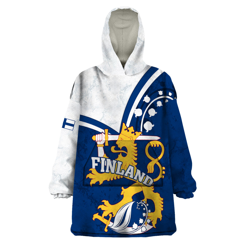 Finland Wearable Blanket Hoodie Suomi Lion With Lily of the Valley - Wonder Print Shop