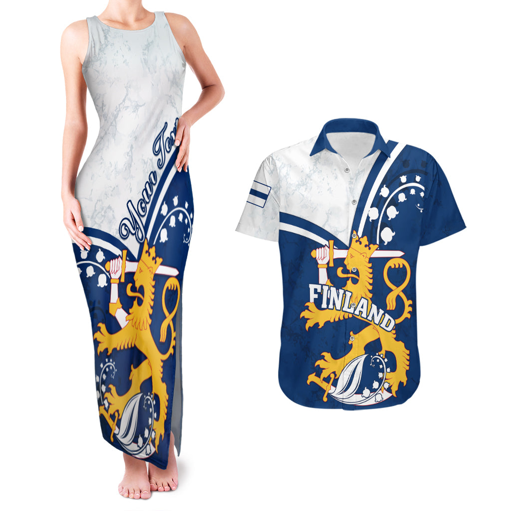 Personalised Finland Couples Matching Tank Maxi Dress and Hawaiian Shirt Suomi Lion With Lily of the Valley - Wonder Print Shop