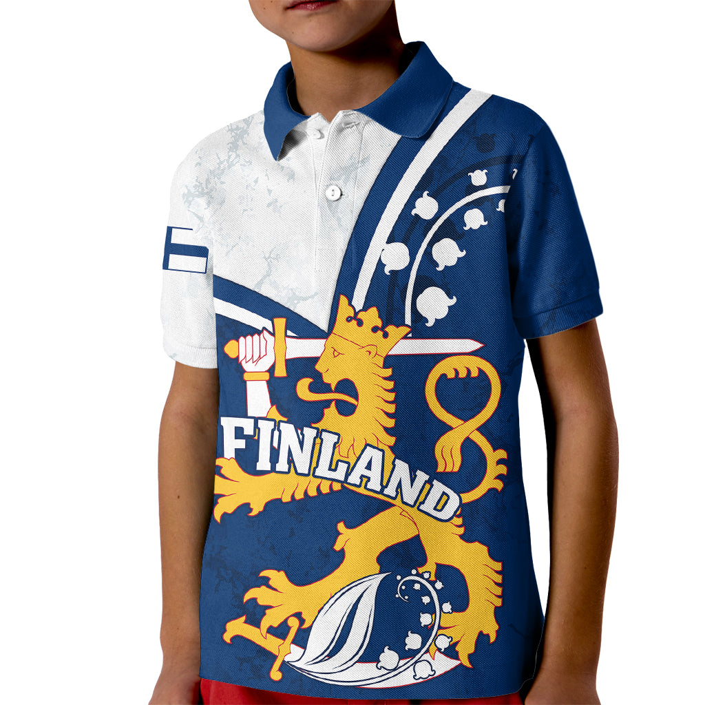 Personalised Finland Kid Polo Shirt Suomi Lion With Lily of the Valley - Wonder Print Shop