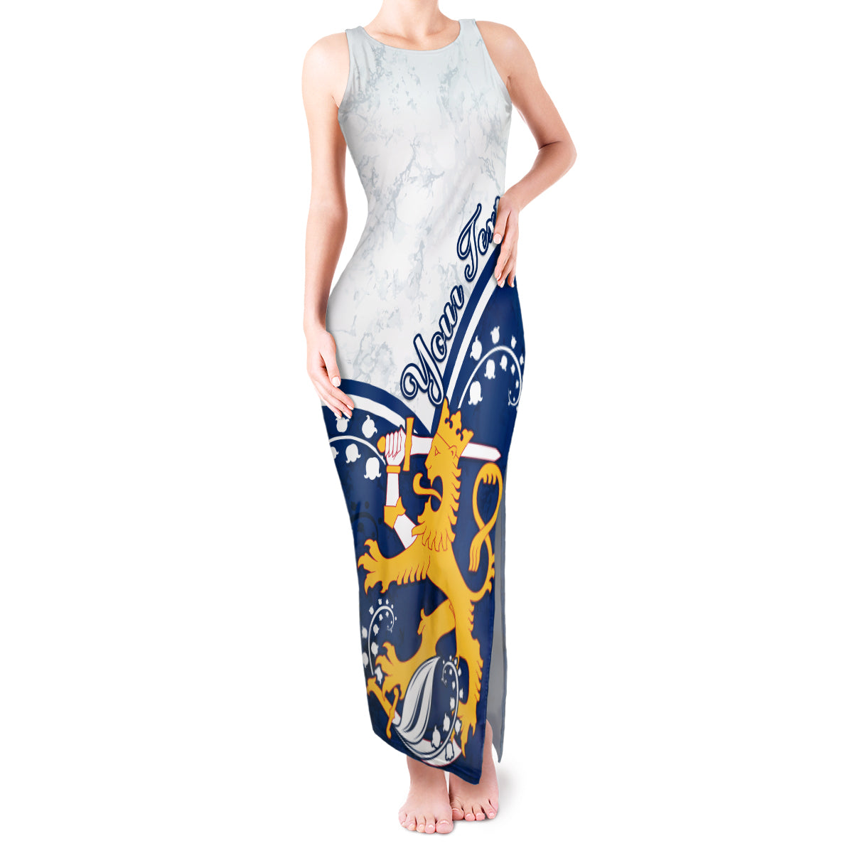 Personalised Finland Tank Maxi Dress Suomi Lion With Lily of the Valley - Wonder Print Shop