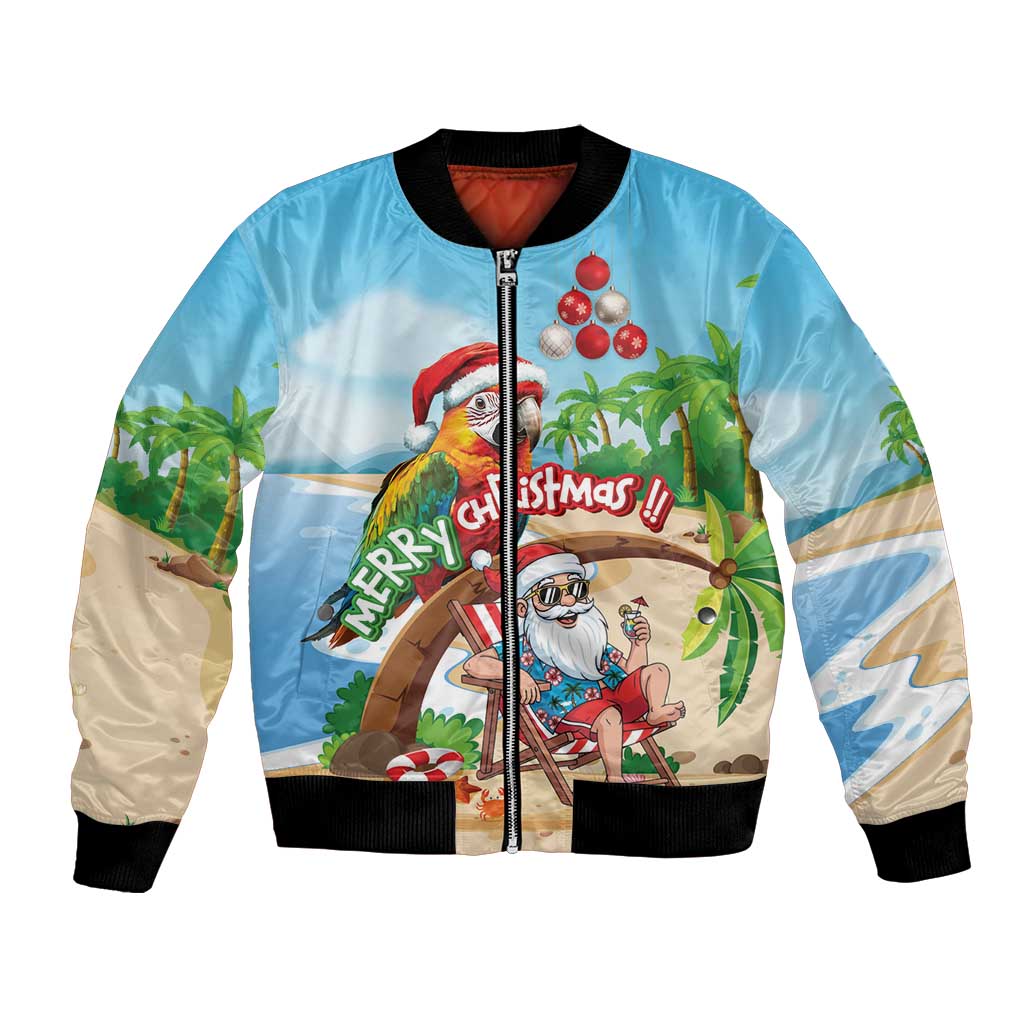 Personalized Hawaii Santa Parrot Christmas Bomber Jacket Summer Vibe - Wonder Print Shop