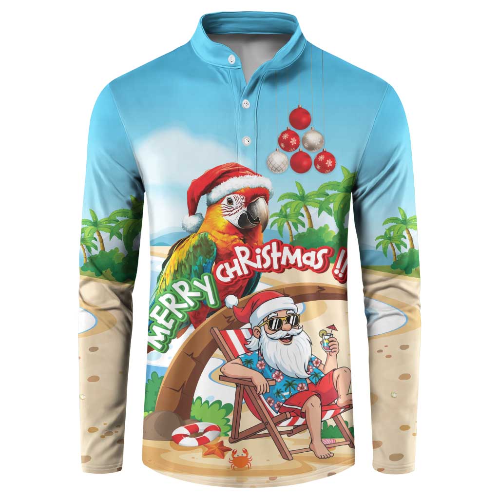 Personalized Hawaii Santa Parrot Christmas Button Sweatshirt Summer Vibe - Wonder Print Shop
