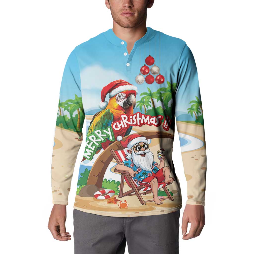 Personalized Hawaii Santa Parrot Christmas Button Sweatshirt Summer Vibe - Wonder Print Shop