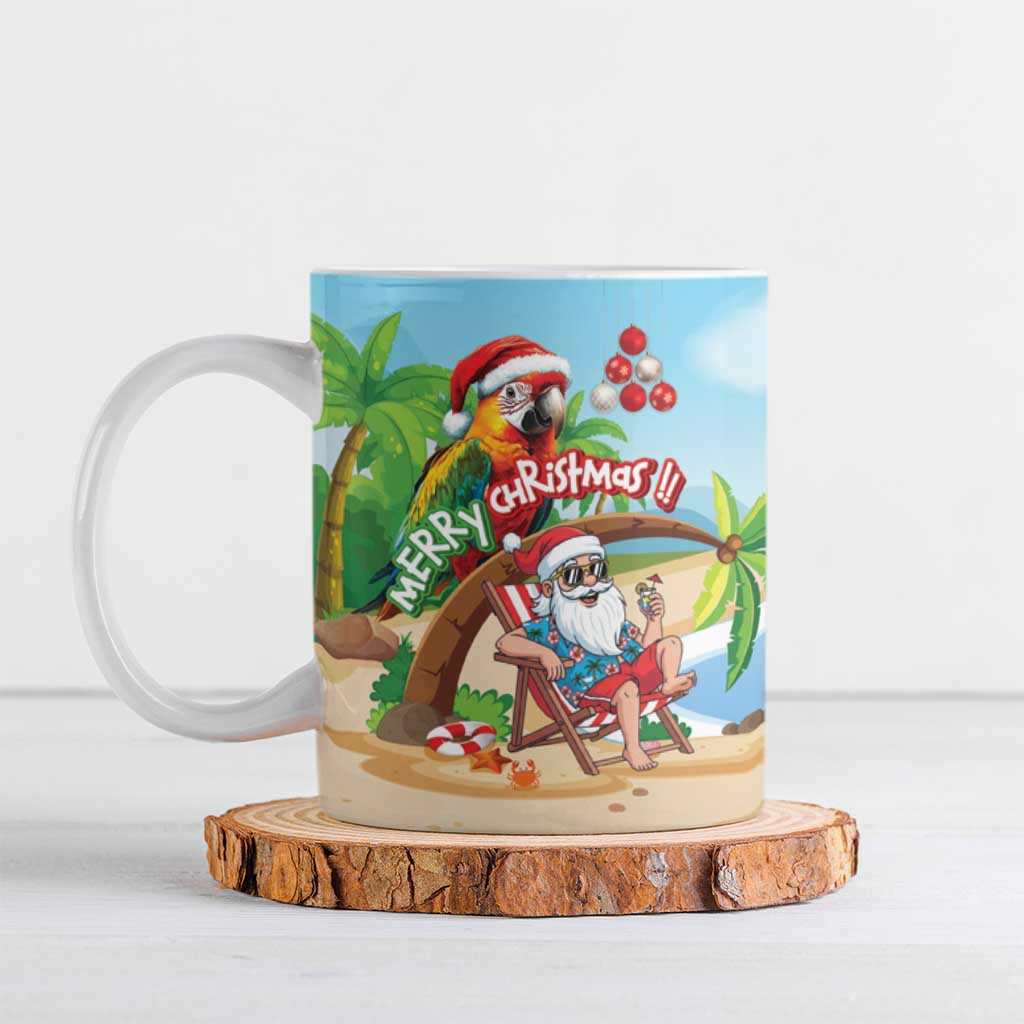 Personalized Hawaii Santa Parrot Christmas Ceramic Mug Summer Vibe - Wonder Print Shop