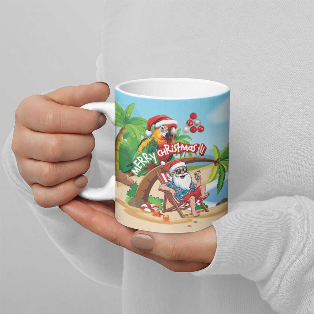 Personalized Hawaii Santa Parrot Christmas Ceramic Mug Summer Vibe - Wonder Print Shop