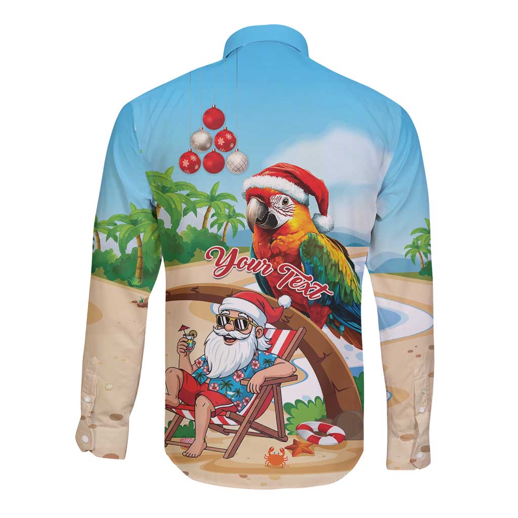 Personalized Hawaii Santa Parrot Christmas Long Sleeve Button Shirt Summer Vibe - Wonder Print Shop