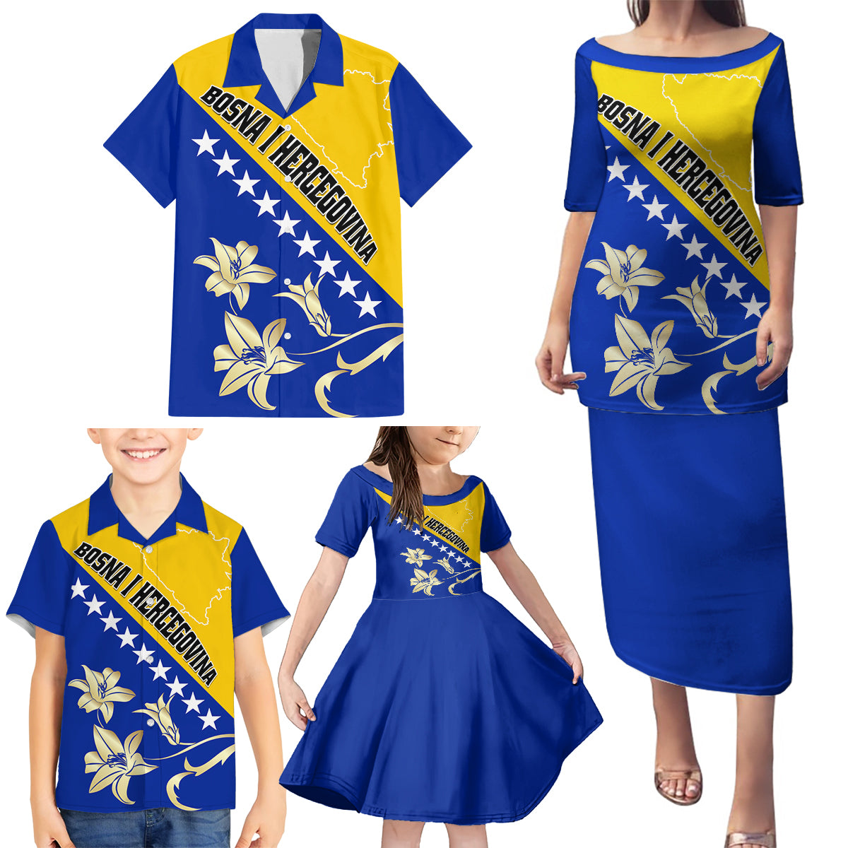 Bosnia and Herzegovina Independence Day Family Matching Puletasi and Hawaiian Shirt Bosna i Hercegovina Lily - Wonder Print Shop