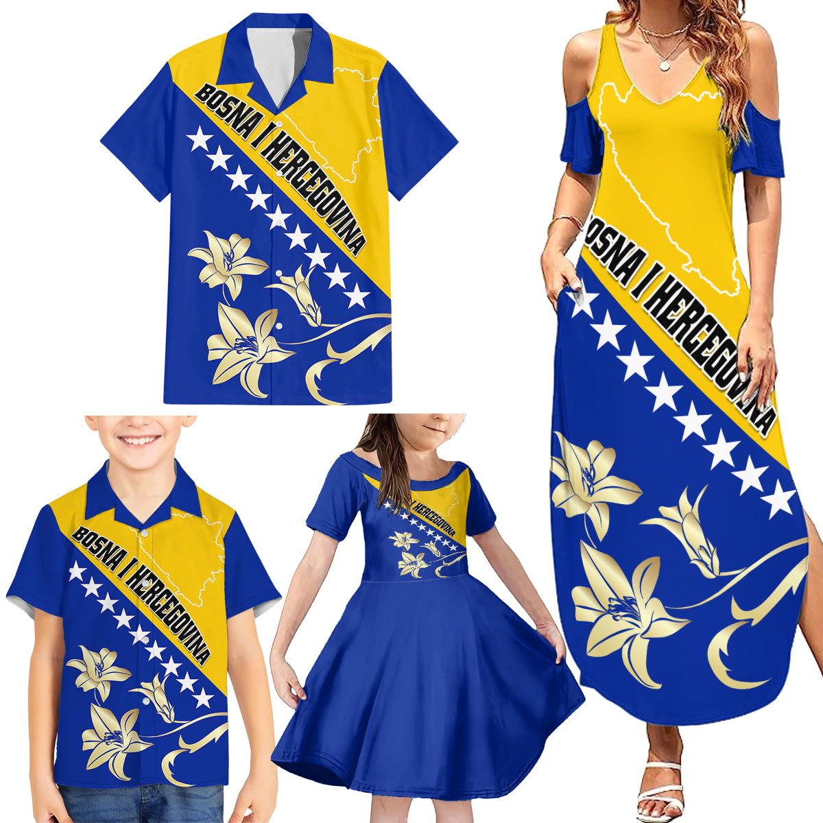 Bosnia and Herzegovina Independence Day Family Matching Summer Maxi Dress and Hawaiian Shirt Bosna i Hercegovina Lily - Wonder Print Shop