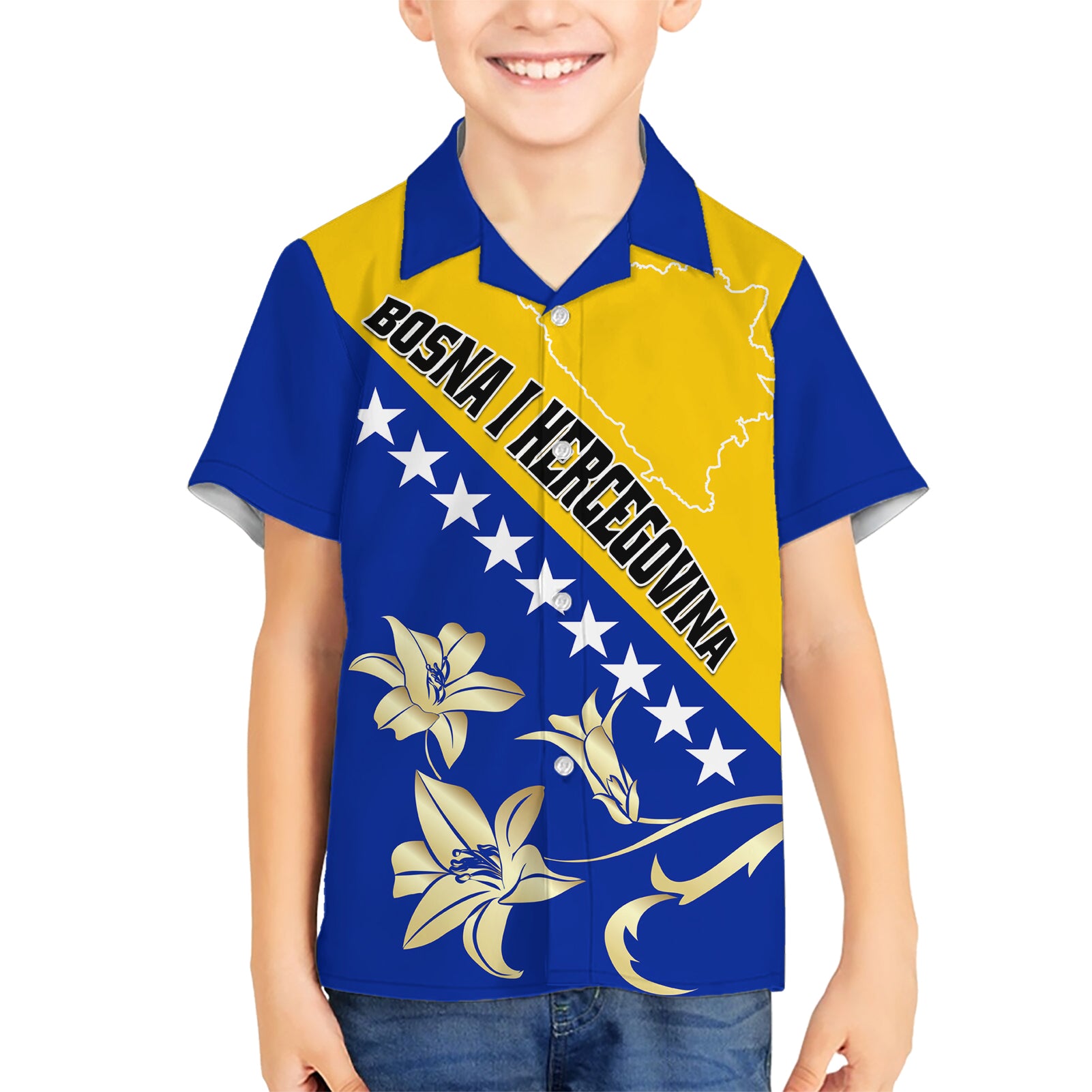 Bosnia and Herzegovina Independence Day Kid Hawaiian Shirt Bosna i Hercegovina Lily - Wonder Print Shop