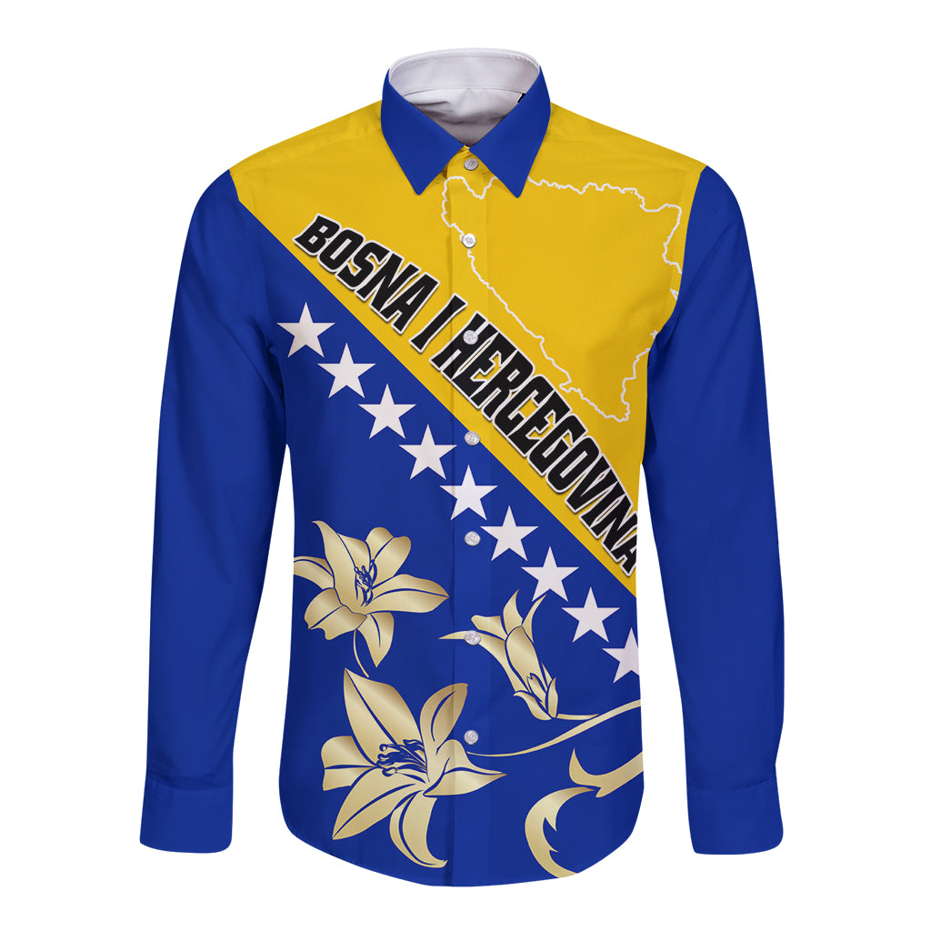 Bosnia and Herzegovina Independence Day Long Sleeve Button Shirt Bosna i Hercegovina Lily - Wonder Print Shop