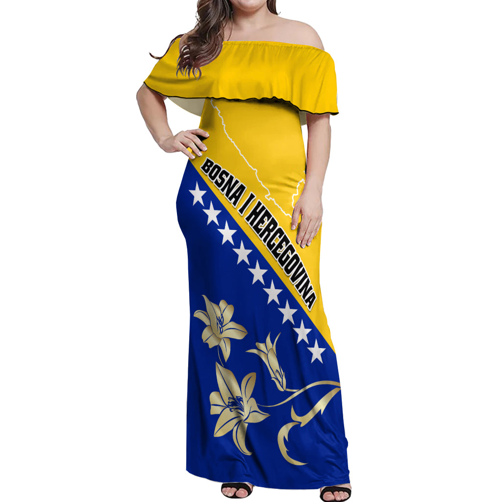 Bosnia and Herzegovina Independence Day Off Shoulder Maxi Dress Bosna i Hercegovina Lily - Wonder Print Shop