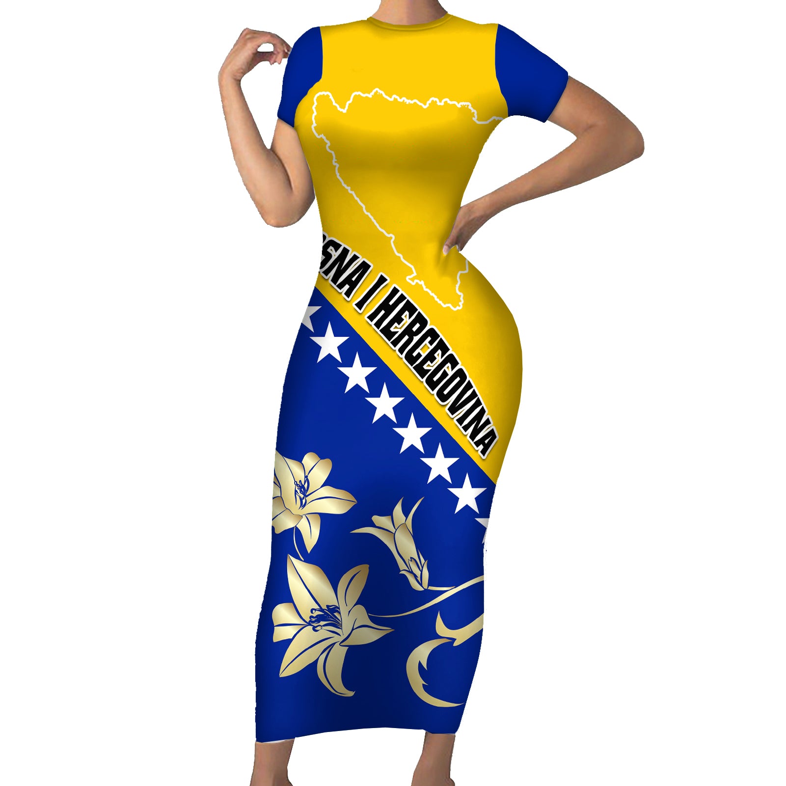 Bosnia and Herzegovina Independence Day Short Sleeve Bodycon Dress Bosna i Hercegovina Lily - Wonder Print Shop