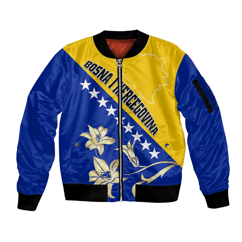 Bosnia and Herzegovina Independence Day Sleeve Zip Bomber Jacket Bosna i Hercegovina Lily - Wonder Print Shop