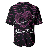 Pink-on-black Valentine baseball jersey with wireframe heart on back and grid pattern