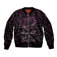 Unisex pink-and-black bomber jacket with geometric wireframe grid, heart graphic, front zipper
